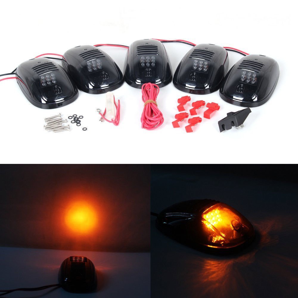 5 Pcs Waterproof 9LED Smoked Amber Car Roof Marker Clearance Light Running Lamps