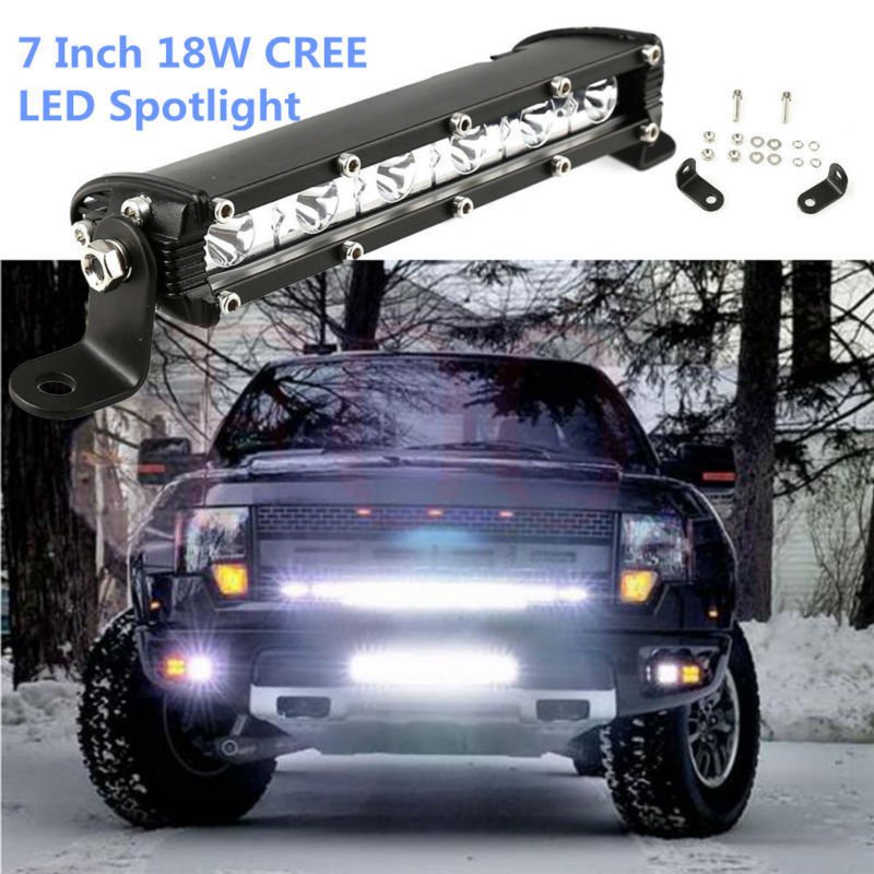 2PCS 18W CREE Spot Beam Ultra Slim Single LED Light Bar Work Off-road Jeep Truck