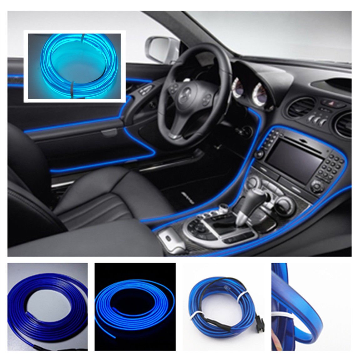 2M BLUE Cold light lamp Neon Lamp 12V EL Wire Honda  Toyota Fluorescent Strips