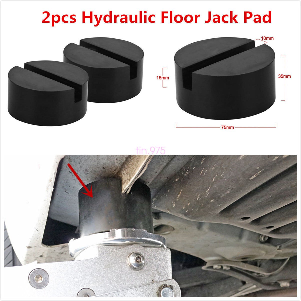 2 Pcs Black DIY Car SUV Slotted Frame Rail Hydraulic Floor Jack Disk Rubber Pad