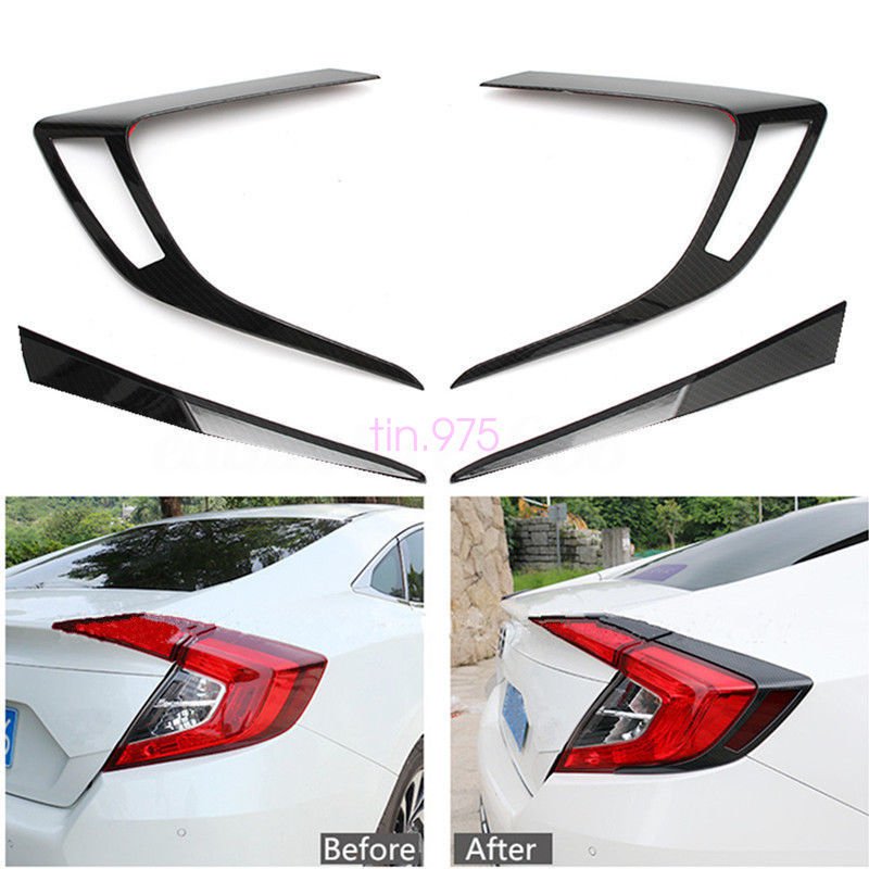 Carbon Fiber Look Tail Light Eyelid Trim for Honda Civic 10th Sedan 2016 2017
