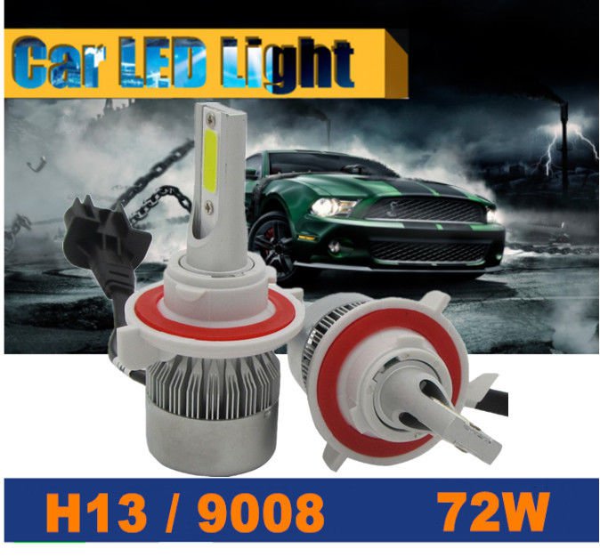 H13 9008 LED Headlight Conversion Kit 72w 7200LM COB 6000K White Light Bulbs