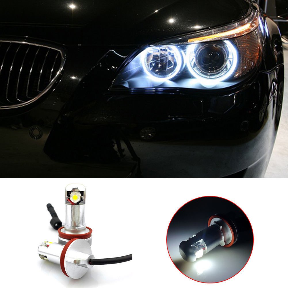 Pair H8 HID White Canbus Error Free CREE LED Angel Eye Halo Lights For BMW E91 A
