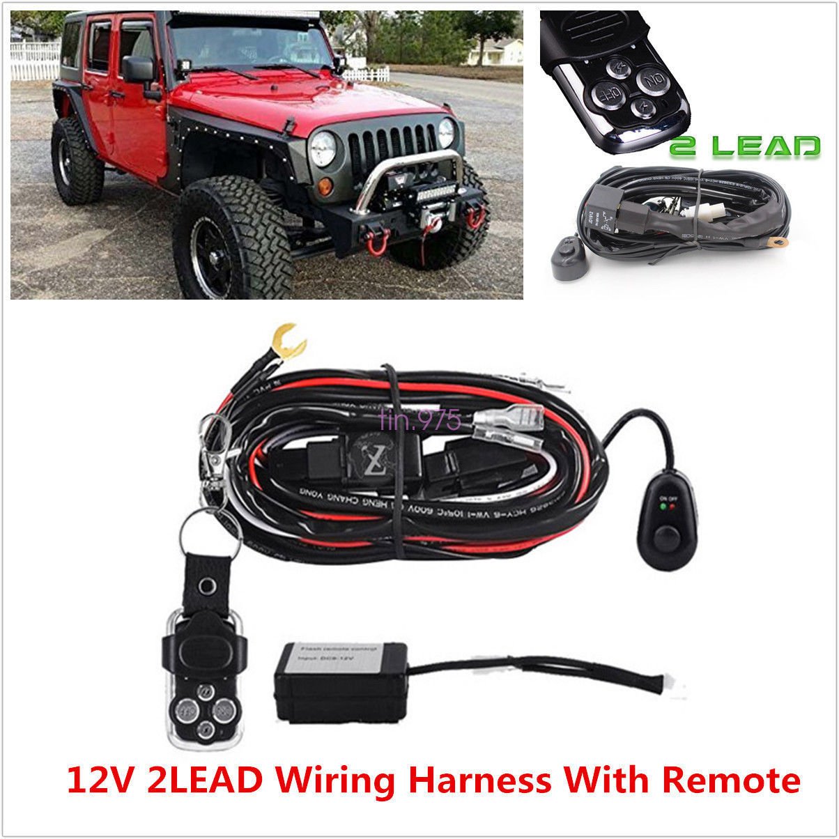 12V 2Lead Car Offroad LED Light Wiring Harness Kit W/Remote Control Flash Strobe