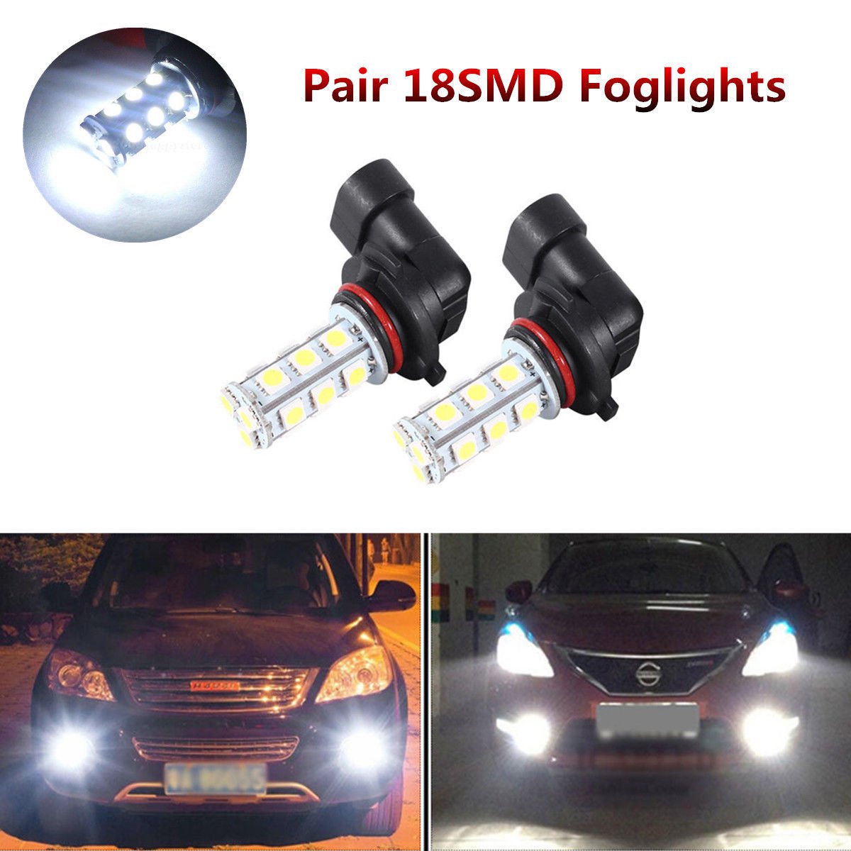 2PC Super White 9005 HB3 18SMD LED Bulbs Driving Fog Light High Power Lamps A