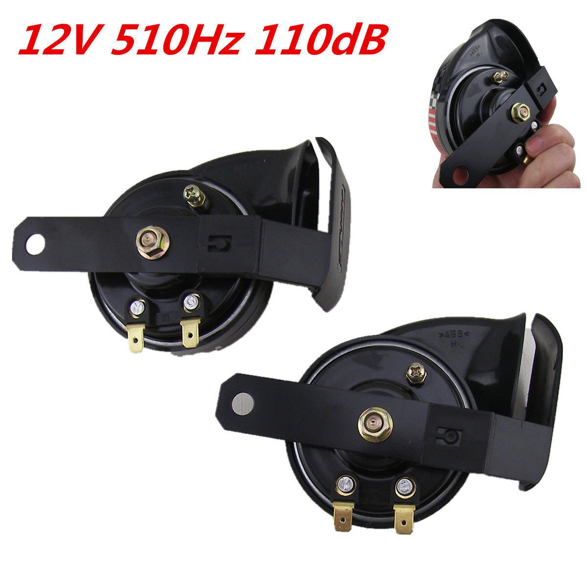2 Pcs Waterproof Compact Motor Auto Car ATV Loud 12V 510Hz 110dB Snail Air Horn