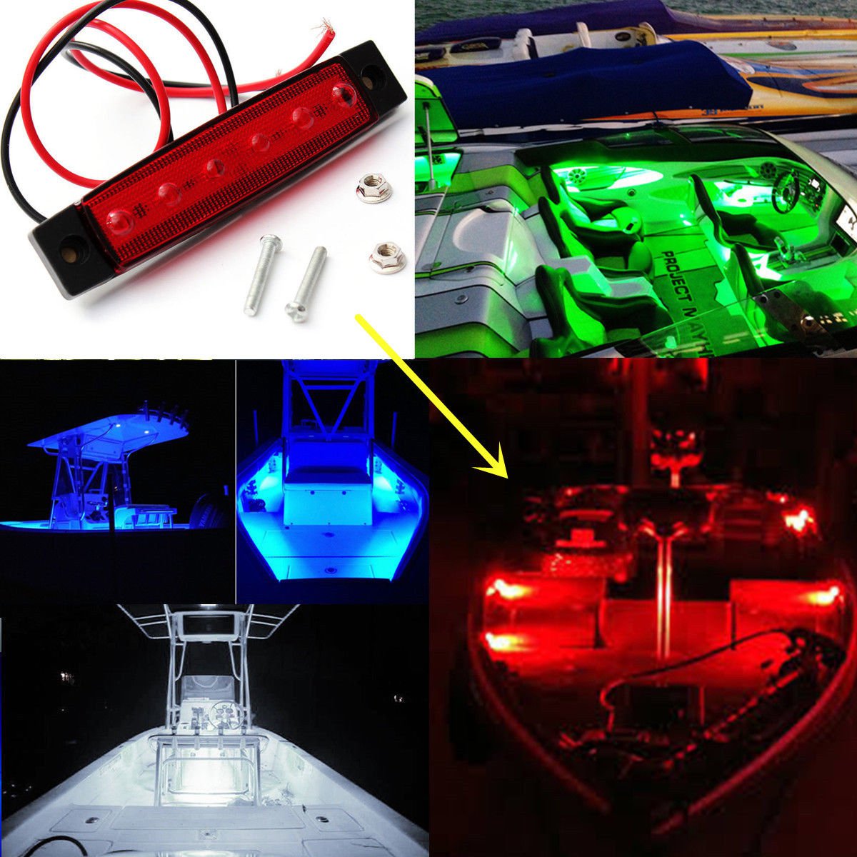 4PC Red Marine Led Light Courtesy Light Strip for Boats 12 Volts