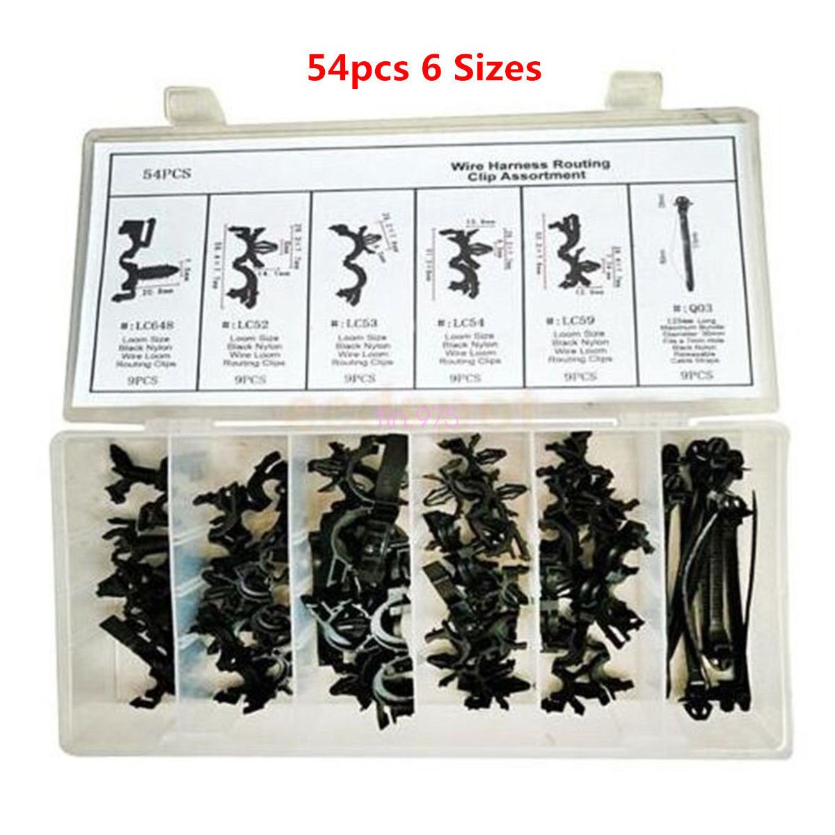 54pcs 6Size Car Body Wiring Harness Fastener Routing Clips Convoluted Assortment