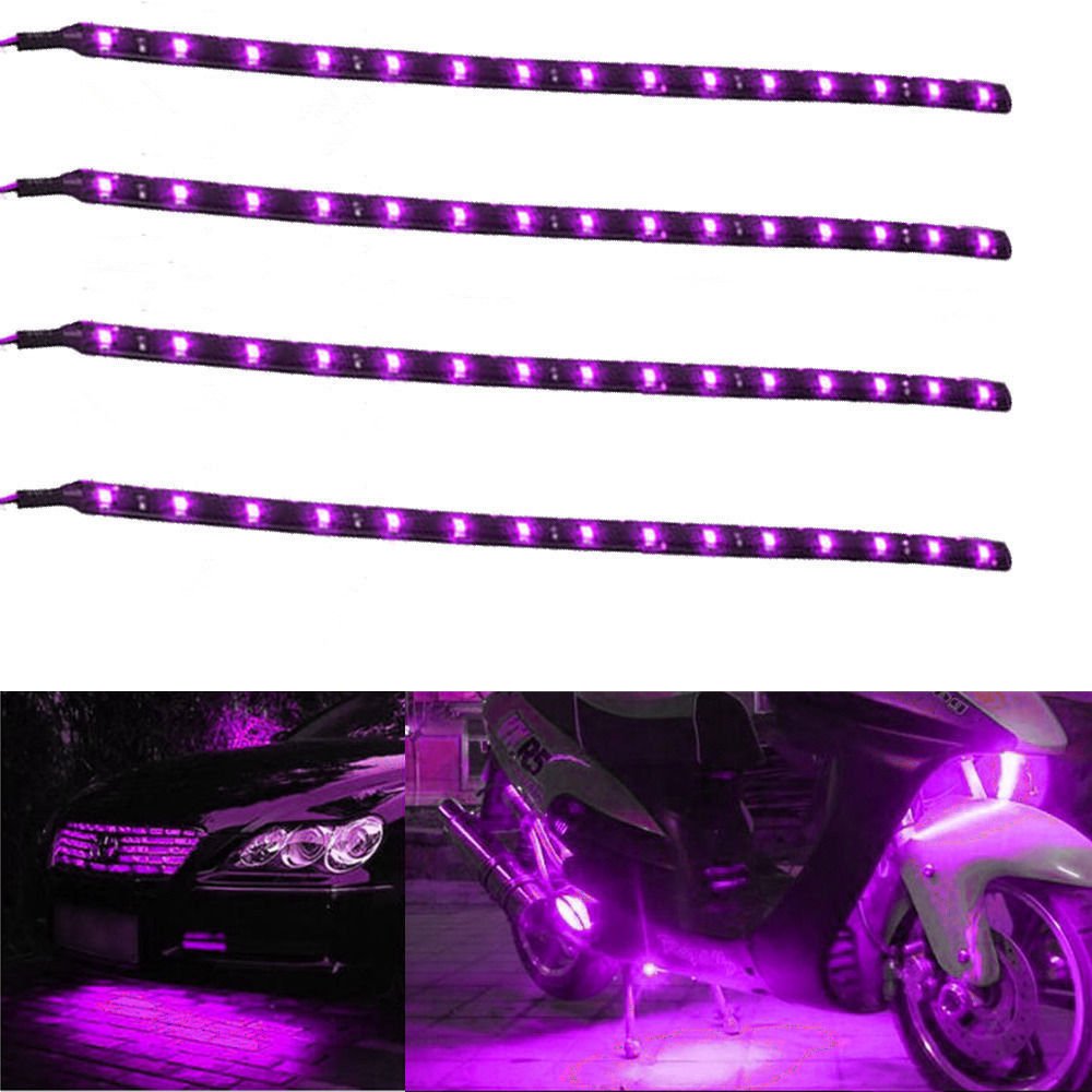 4x Purple 30Cm 15SMD LED Motorcycle Waterproof Flexible Strip Light For Yamaha