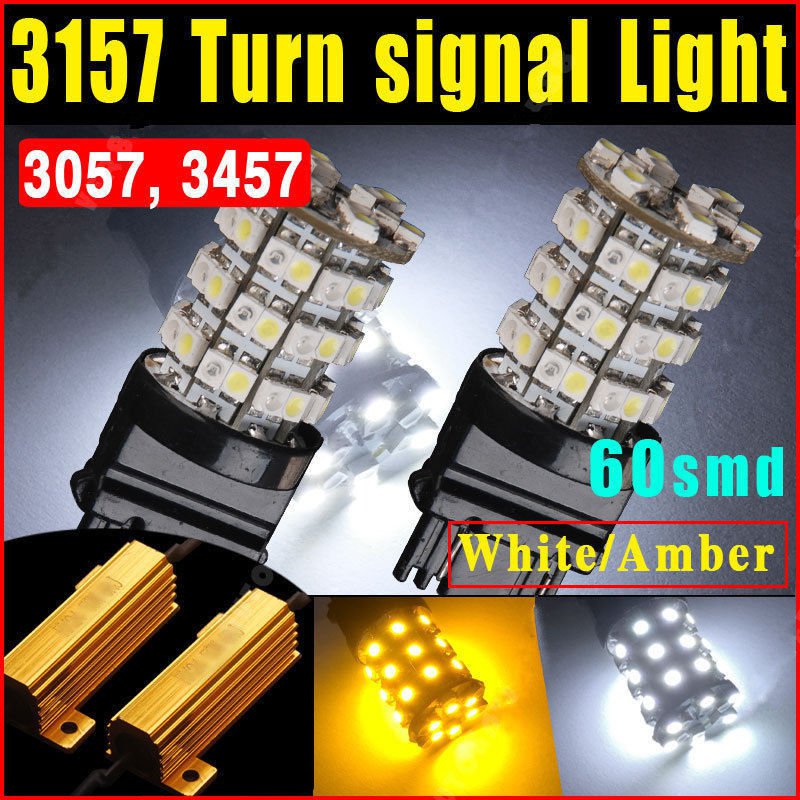 2X 3157 60SMD DUAL COLOR SWITCHBACK WHITE AMBER TURN SIGNAL LED LIGHT BULBS 3057