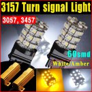 2X 3157 60SMD DUAL COLOR SWITCHBACK WHITE AMBER TURN SIGNAL LED LIGHT BULBS 3057