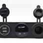 12V Dual Port USB Charger Socket Car Boat Blue LED Voltmeter 3 Hole Panel Outlet
