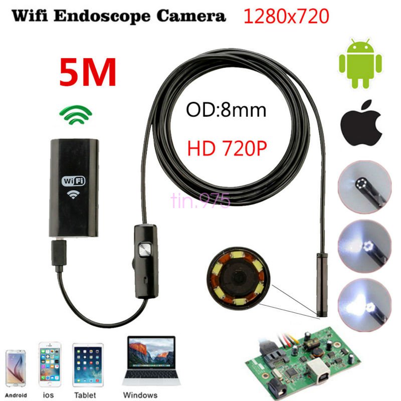 5M 6LED Waterproof WiFi Endoscope Borescope Inspection Camera For
