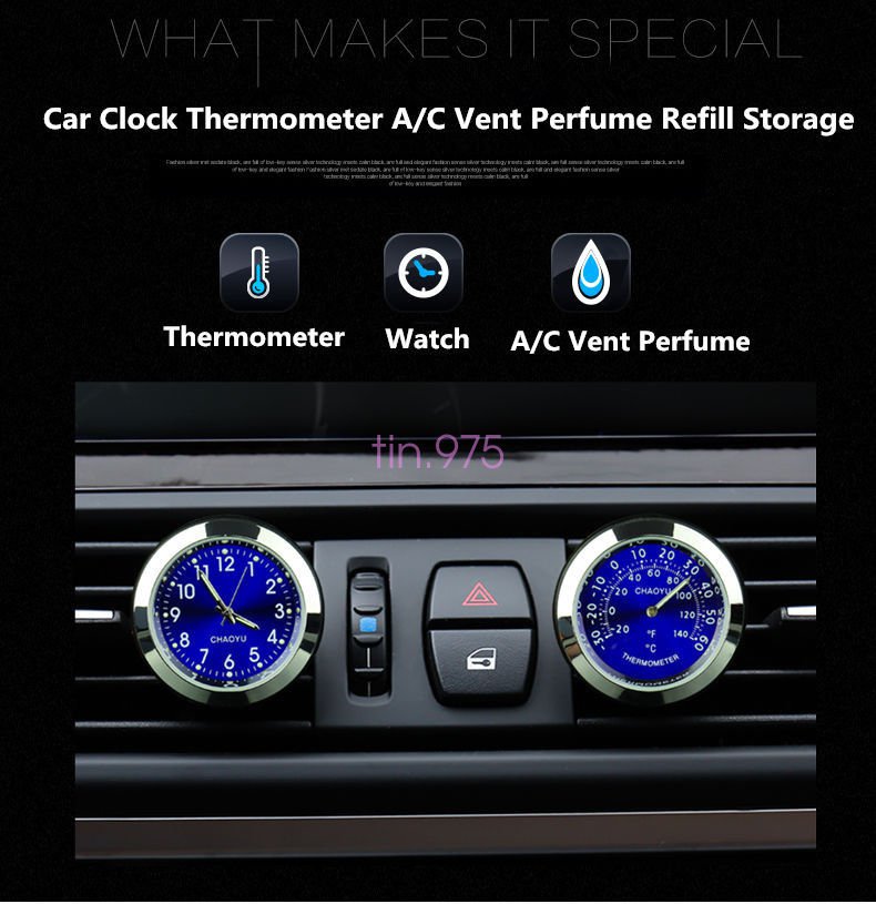 Car A/C Vent Clip Clock Thermometer Gauge Trim Perfume Refill Storage Fragrance