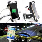 Universal Motorcycle Bike ATV 3.5-7" Cell Phone GPS Mount Holder w/ USB Charger