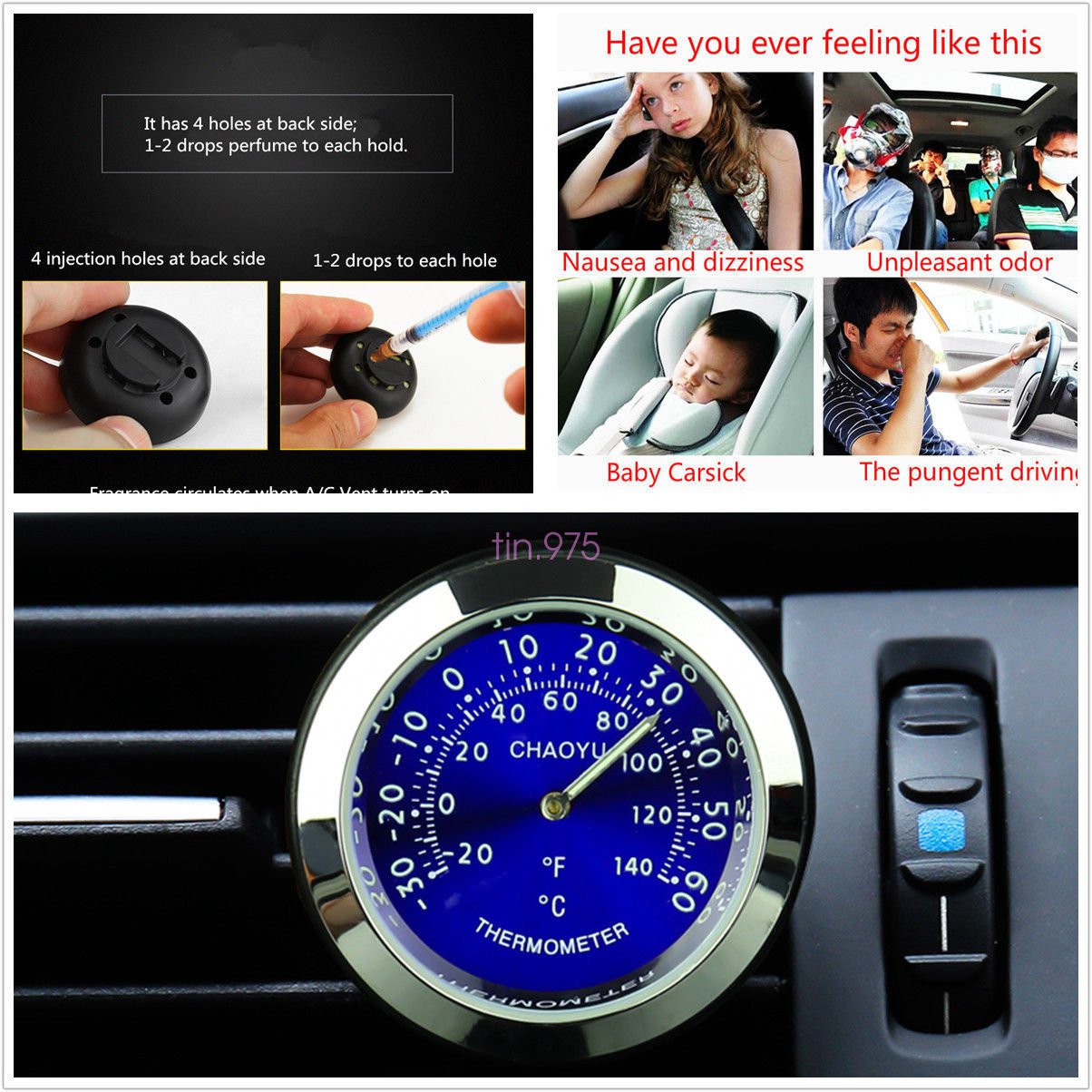 Universal Thermometer A/C Vent Clip Perfume Refill Storage Fragrance Reserve