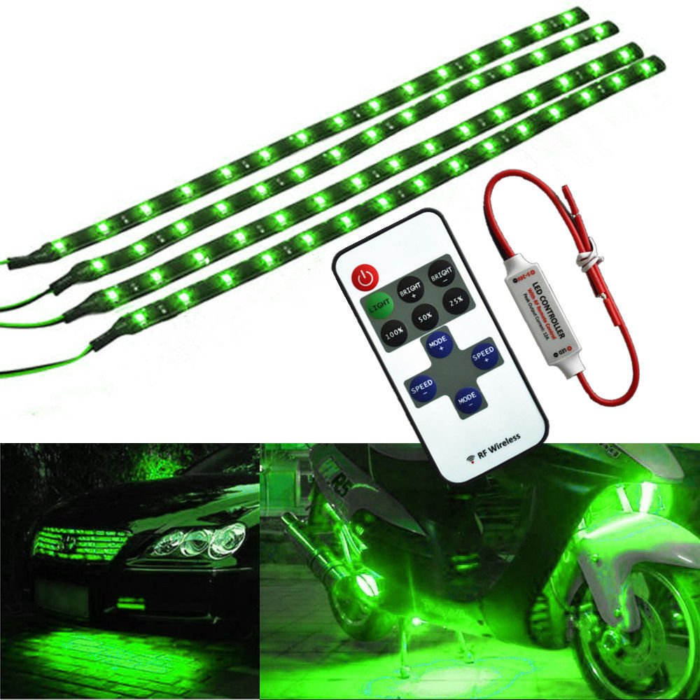 Wireless Remote Control Car Vehicle 12" 30CM Green LED Light Strip Kit For Audi