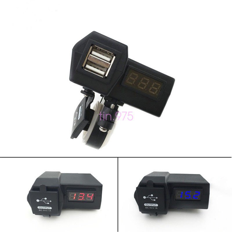 Waterproof Motorcycle 3.1A GPS Dual USB Power Socket Charger + Red LED Voltmeter