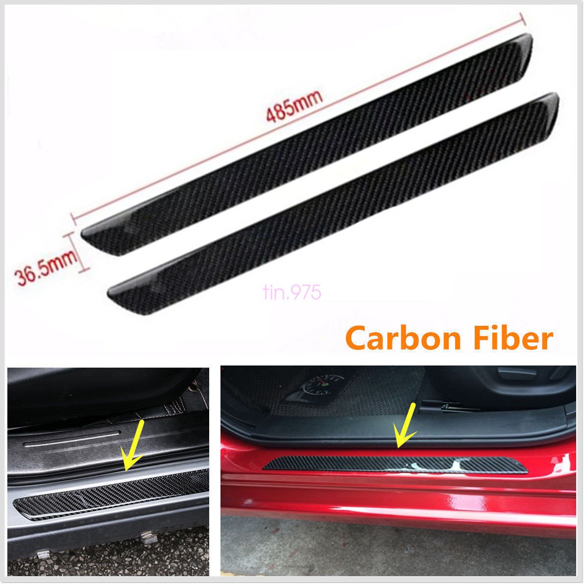 2 Pcs 19" Real Carbon Fiber Car Scuff Plate Door Sill Cover Panel Step Protecors