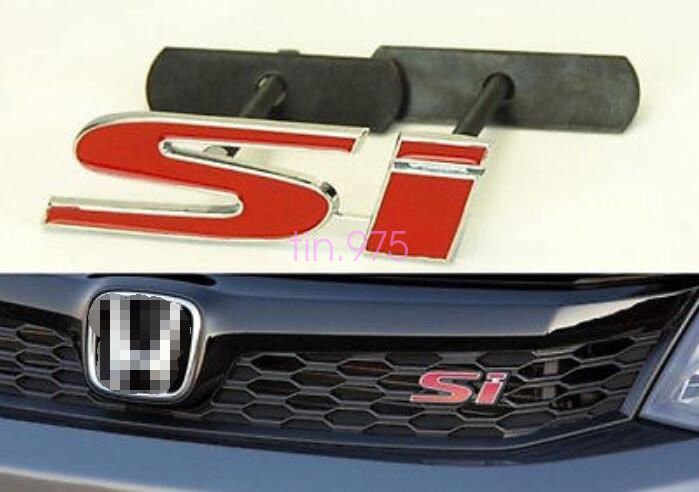 3D Metal Chrome Red SI S-i Logo Badge Car Front Grille Grill Emblem For Civic