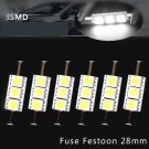 6PC 28-29mm Sun Visor Vanity Mirror HID White Fuse Festoon 5050 3SMD LED Light