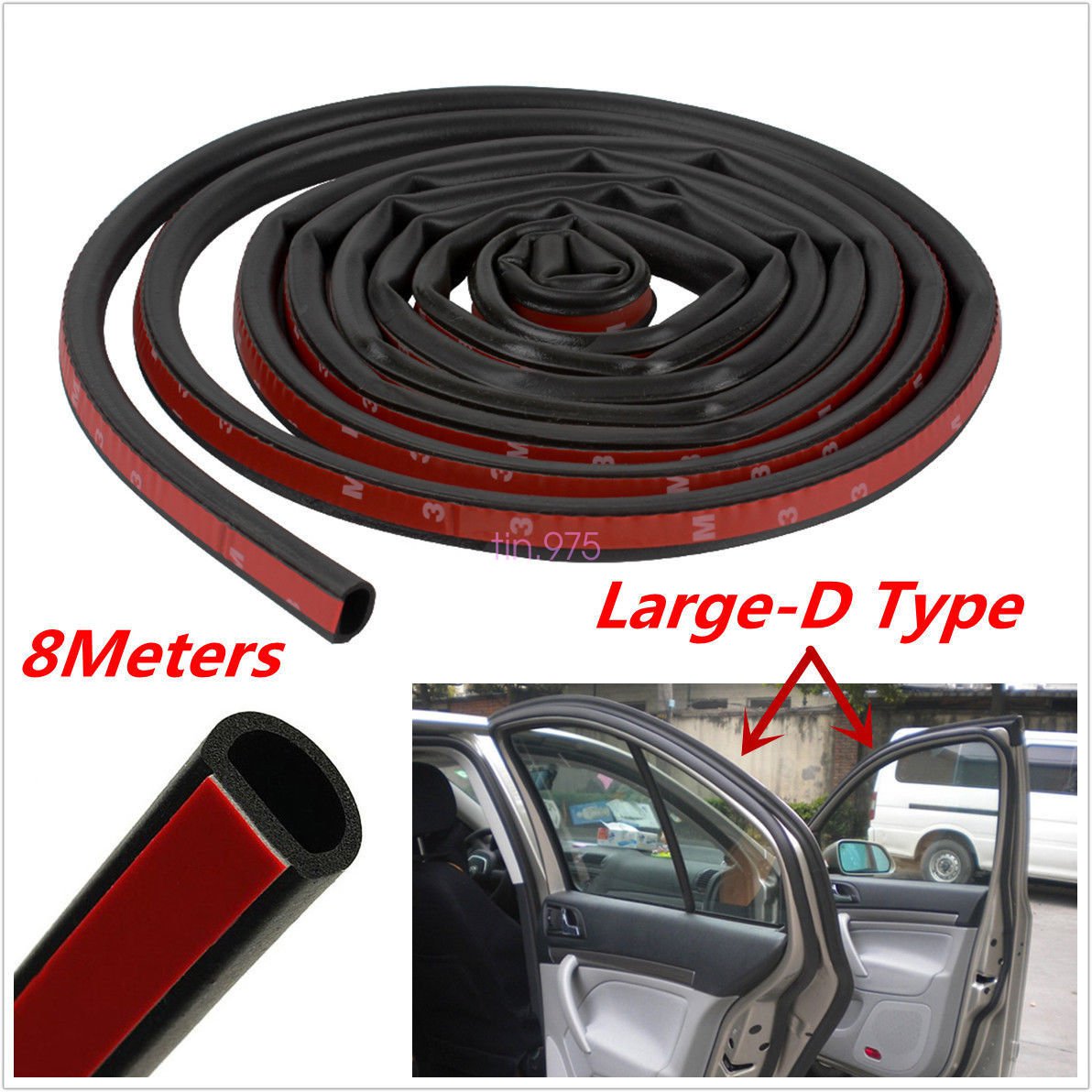 8M Big D-Shape Moulding Black Trim Rubber Strip Car Door Edge Seal Weather-strip