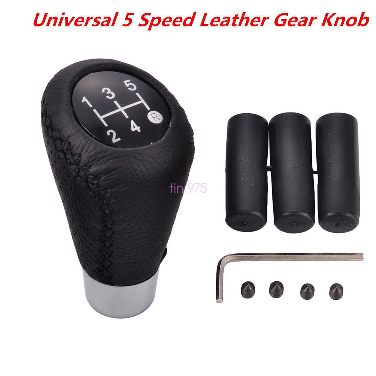 Universal Leather Black 5 Speed Stitche Manual Car Gear Stick Shift Knob Shifter