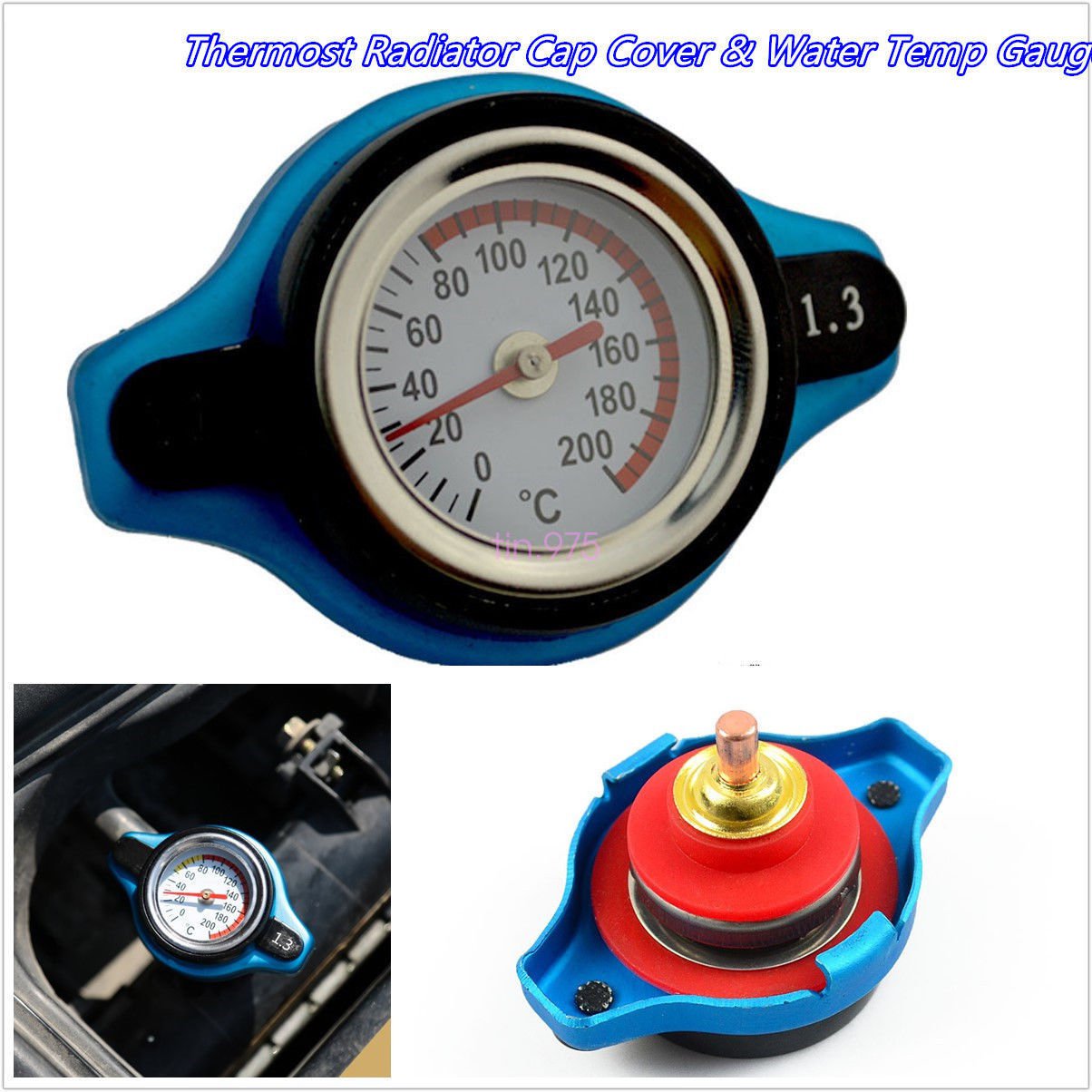 Universal Small Head 1.3 Bar Thermost Radiator Cap Cover Water Temperature Gauge