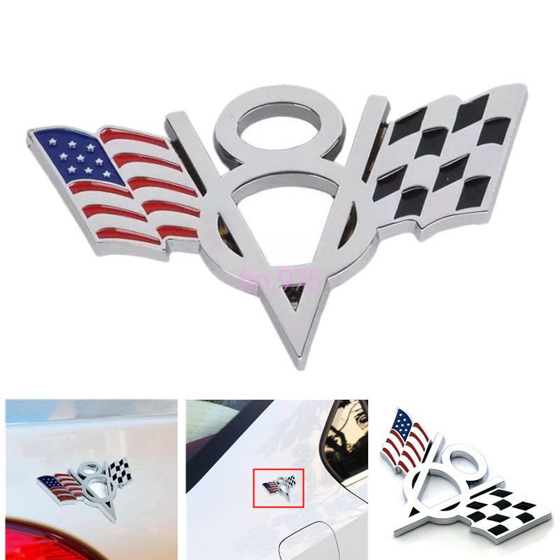 Car V8 Flag Emblem Badge Decal Sticker Metal For Chevrolet Chevy Corvette Camaro