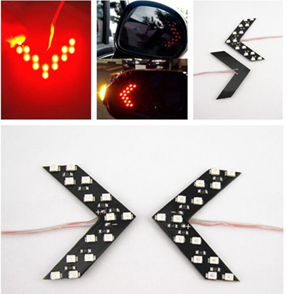 2X Red Arrow Indicator 14SMD LED Car Side Mirror Turn Signal Light For Chevrolet