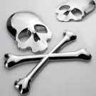 3D Chrome Skull n Cross Bones Logo Emblem Sticker Decal Real Metal Not Plastic
