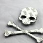 3D Chrome Skull n Cross Bones Logo Emblem Sticker Decal Real Metal Not Plastic
