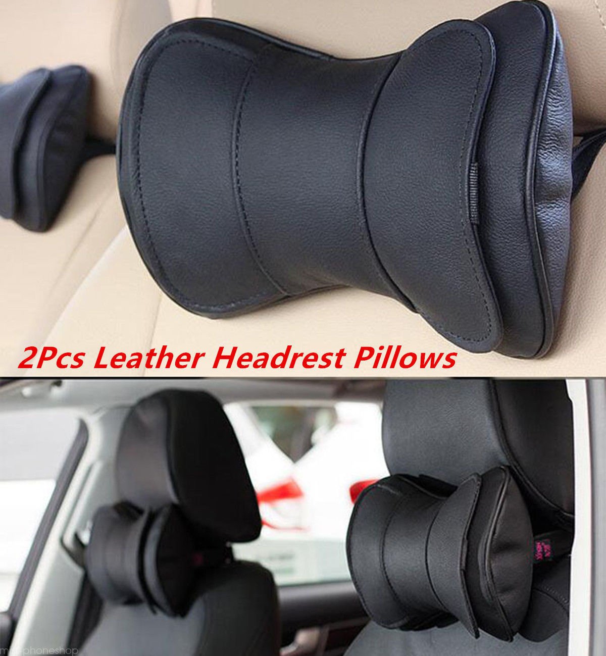 Black Leather Auto Car Neck Rest Cushion Headrest Pillow Mat 2pcs