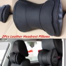 Black Leather Auto Car Neck Rest Cushion Headrest Pillow Mat 2pcs