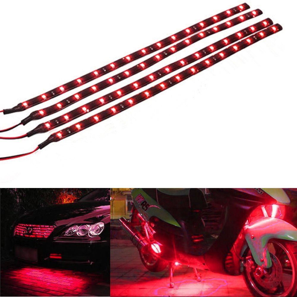 8Pcs 12V 3258 15 LED 30cm Car Vehicle Flexible Waterproof Strip Light Red