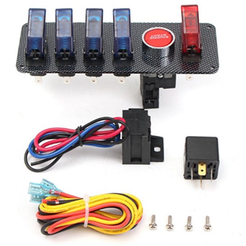 12V Racing Car Boat Engine Start Push Button 6 in 1 Toggle Ignition Switch Panel