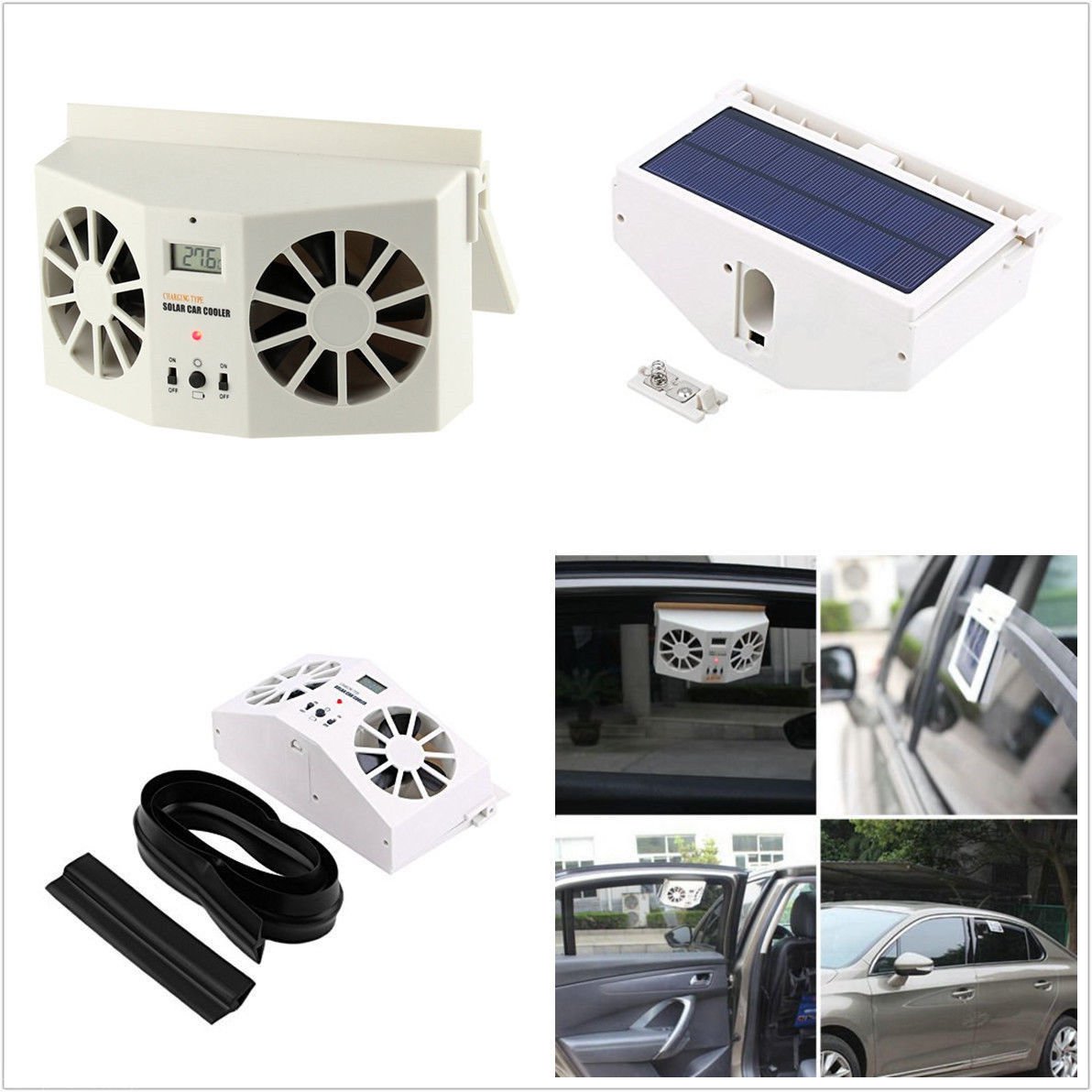 Ivory Corlor Solar Dual Fan Car Front/Rear Window Air Vent Cool Cooler Fan Dossy