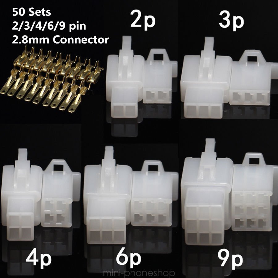 50Pcs Auto Car Truck Electrical 2.8mm 2 3 4 6 9 Pin Way Wire Connector Terminal