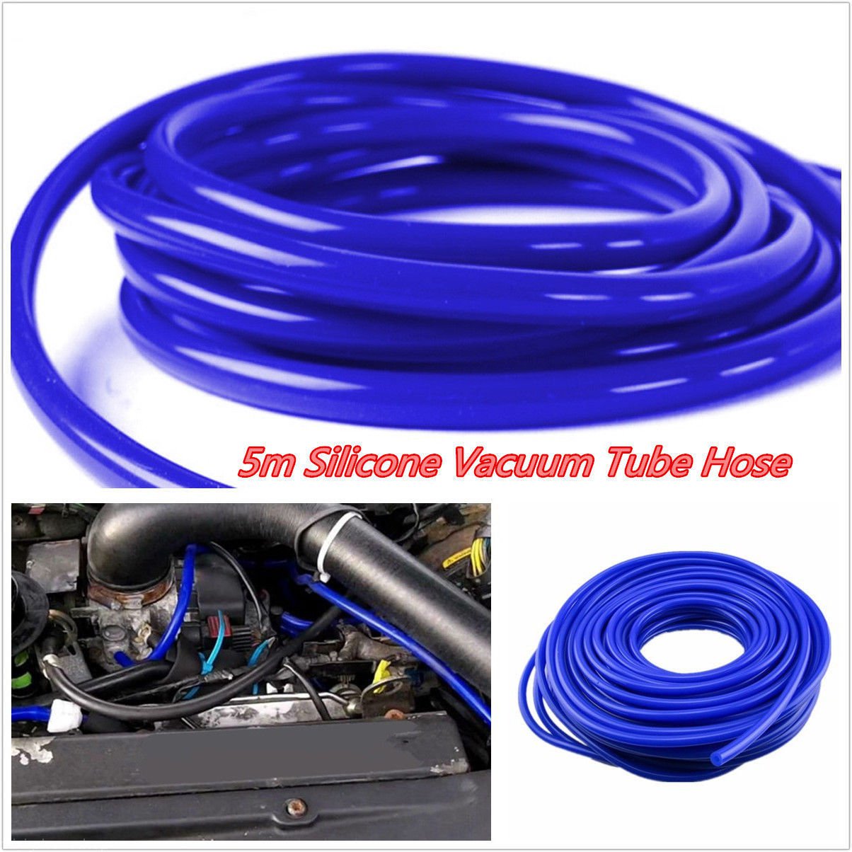 Blue 4mm Blue Car Vehicle Silicone Tubing Vacuum Tube Hose Tubing Pipe 16.4ft 5M