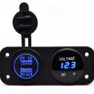 Car Boat 2-Hole Panel Dual USB Charger Adapter Angel Eye Blue LED Voltmeter Kit