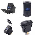 Blue 12V LED Rocker Push Switch Style Car Marine Boat Voltmeter Dual USB Charger