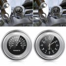 7/8" 1" Motorcycle Accessory Handlebar Mount Clock Watch Thermometer For Aprilia