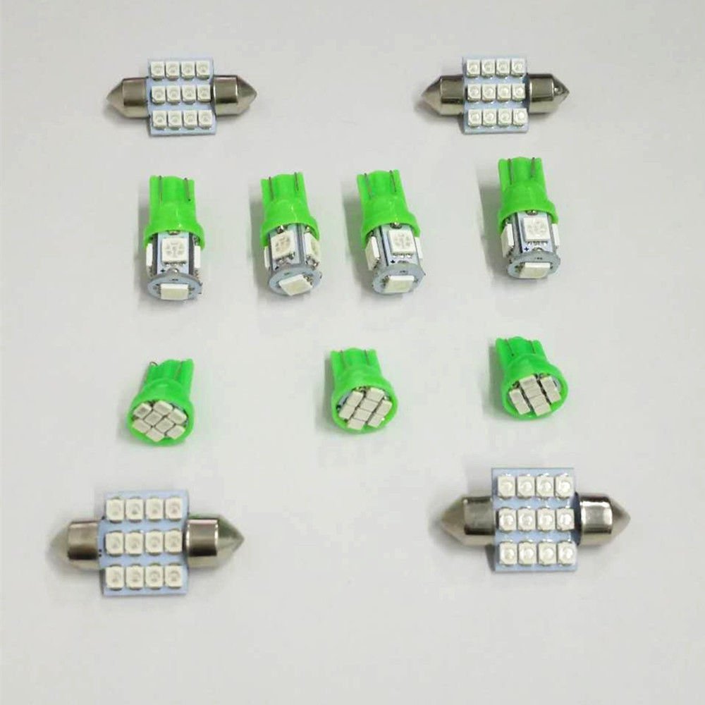 11PCS Green LED Lights Interior Package T10 & 31mm Map Dome For Audi Acura