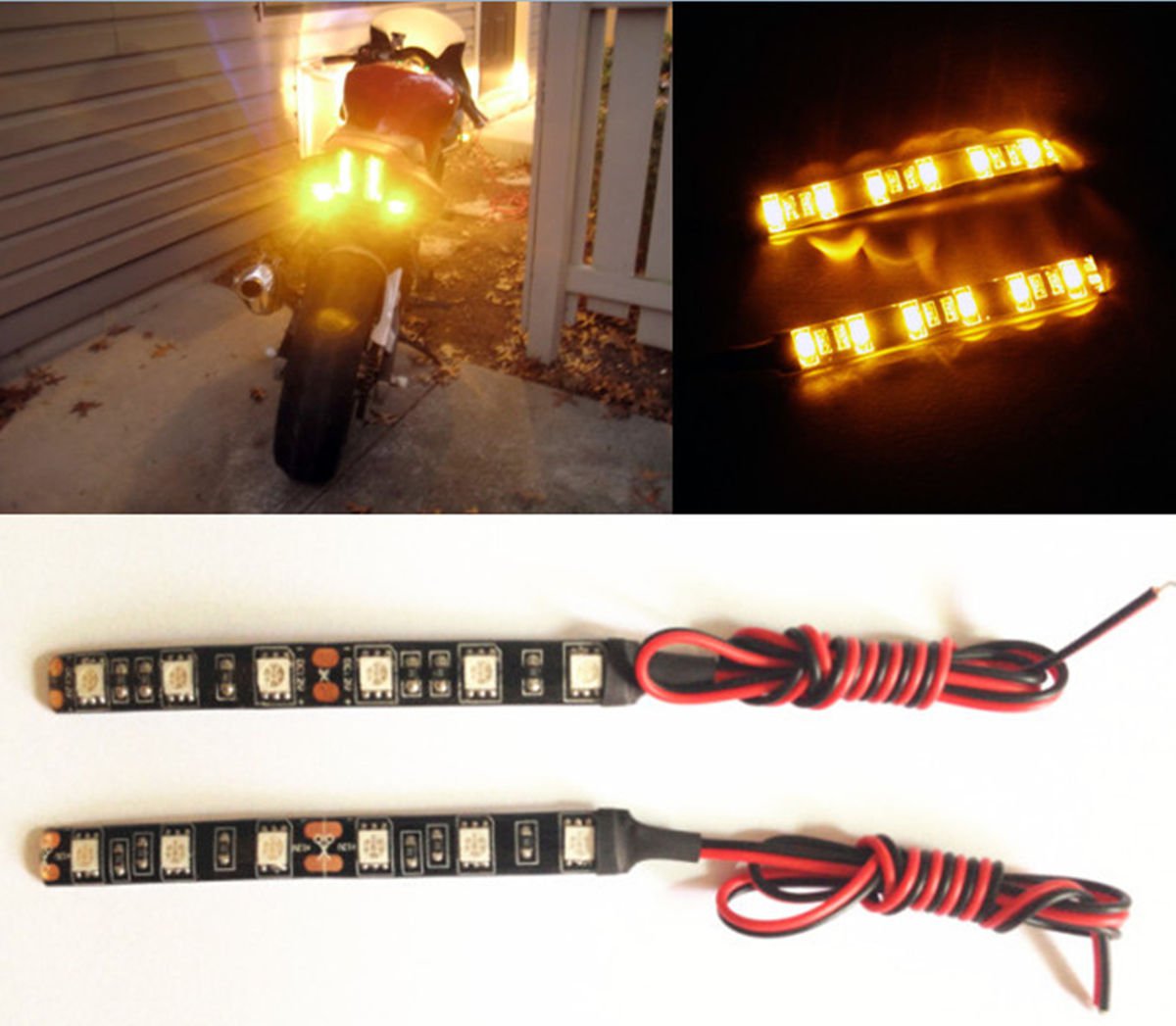 2x 6LED Waterproof Motorcycle Strip Light Brake Tail Light Turn Signal Indicator