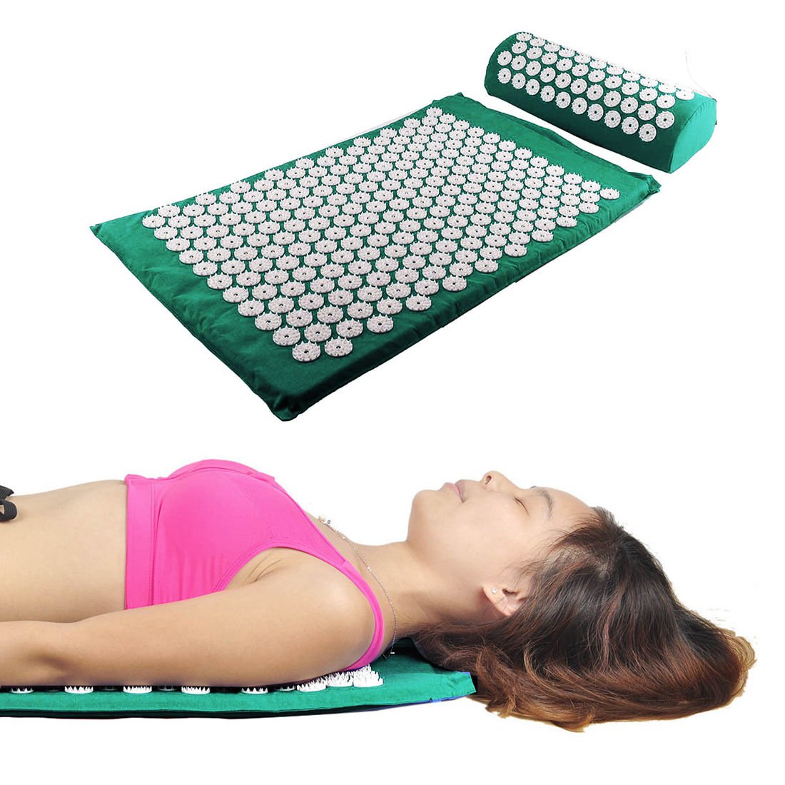Acupressure Mat and Pillow Set Head Neck Pain Relief  Massage Tools Stress Relax