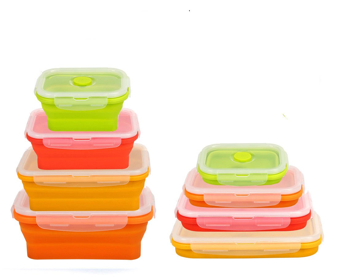 4 Portable Collapsible Folding Silicone Food Storage Containers Lunch Bento Box