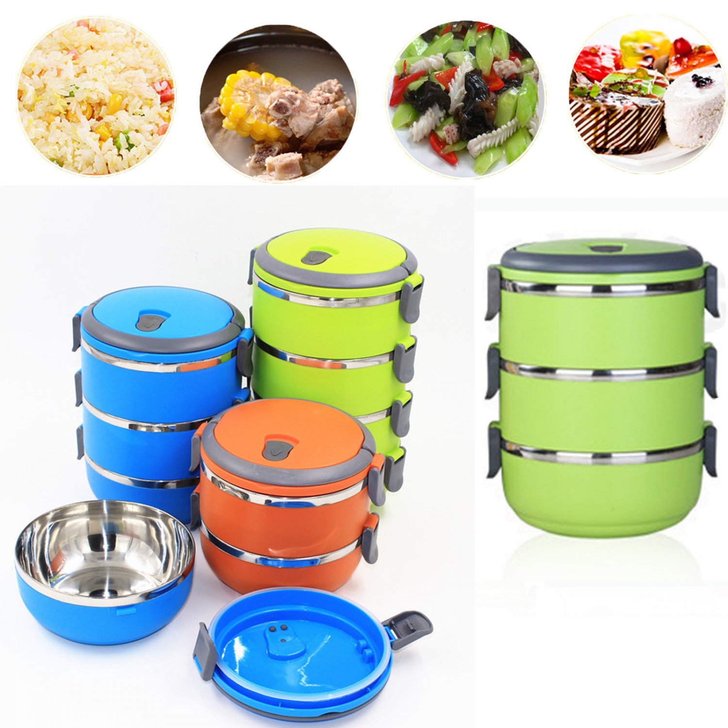 Portable Stainless Steel Thermal Insulated Lunch Box Bento Picnic Food Container