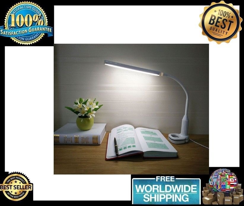 LED Desk Table Eye Protection Lamp Touch Control Dimmer Clip On Reading Light