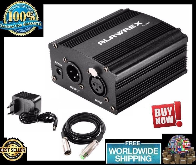 1 Channel 48V Phantom Power Supply Black XLR Audio Cable Recording Equipment