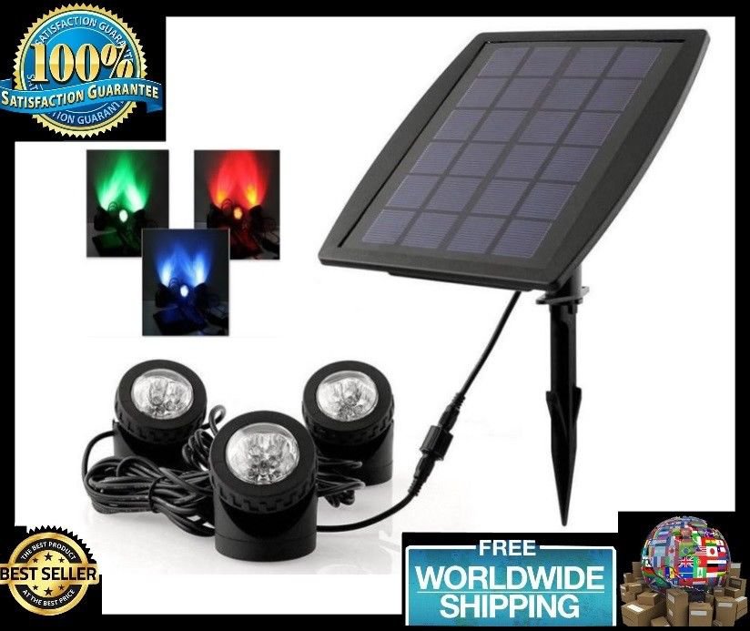 LED Solar Power 3 Lamps Landscape Spotlight Projection Garden Underwater Lights